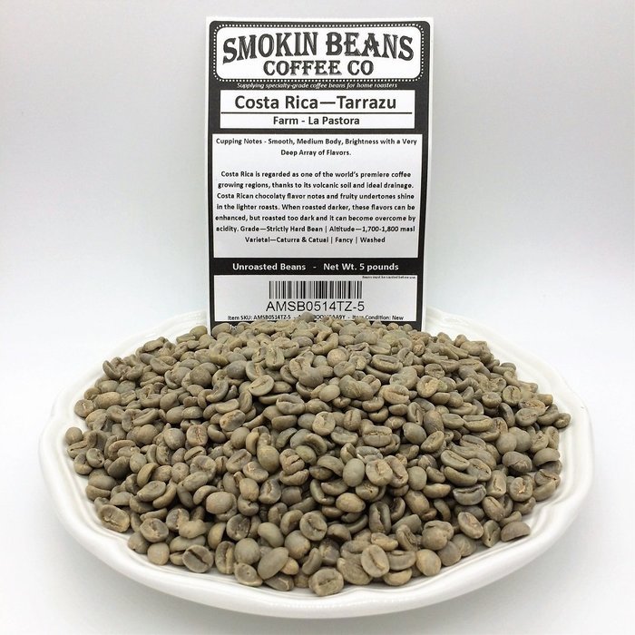 5-pounds &ndash; Costa Rica &ndash;Tarrazu &ndash; Green Unroasted Whole Coffee Beans - In a Burlap Bag - For Home Coffee Roasters...