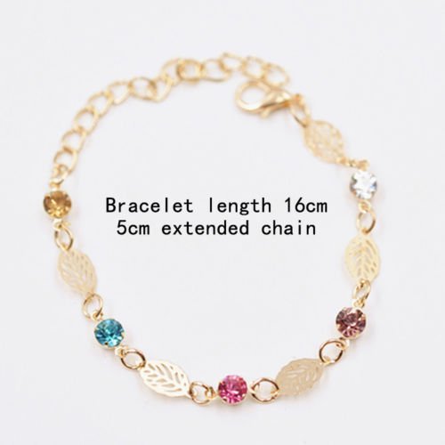 Chic Simple Retro Women Girl Jewelry Rhinestone Leaf Chain Bracelet Bangle Gift N2