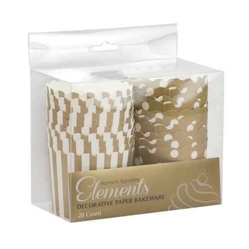 Hanna K. Signature 20 Count Elements Round Baking Cups, 2.25", Gold