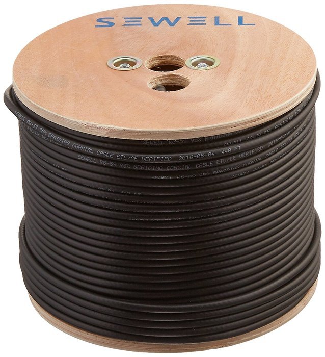 Sewell Direct SW-30081 RG59 Bulk Cable, CCS, Black, 95% Braid, Dual Shielding, 500' Spool