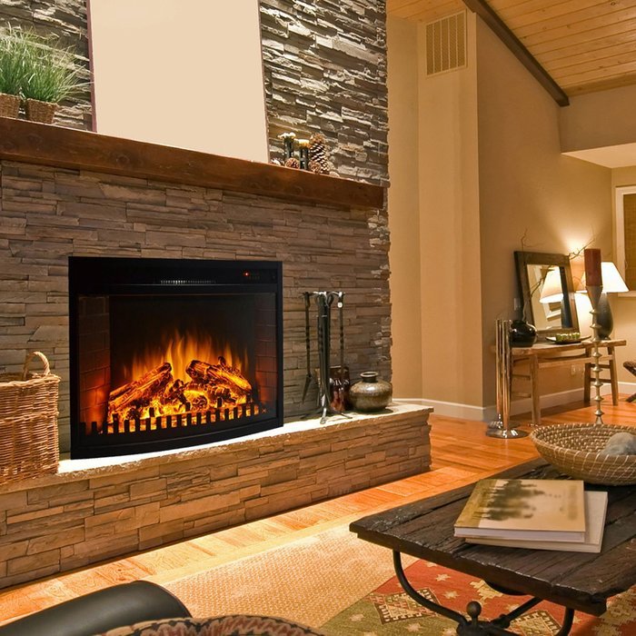 Gibson Living Room Decor 28" Curved Ventless Electric Space Heater Built-in Recessed Firebox Fireplace Insert