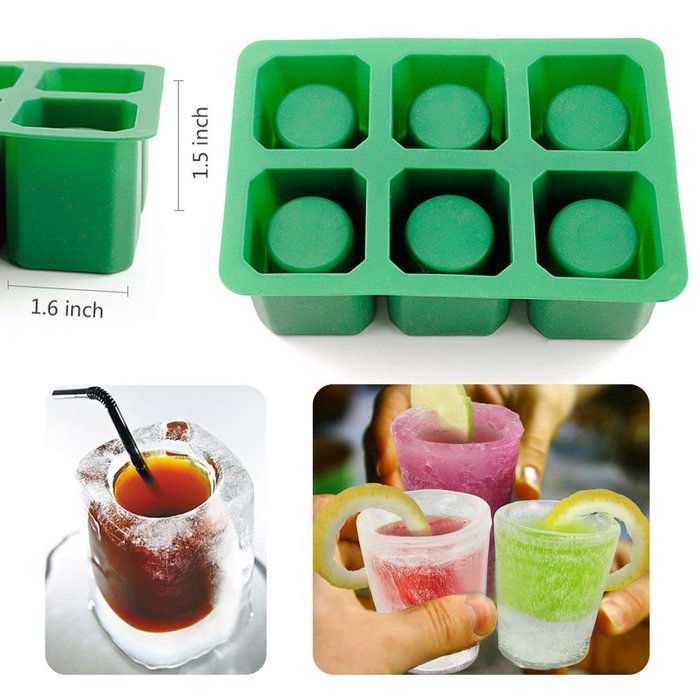 IC ICLOVER 6-cups Square green Ice Cube Tray , Jelly Tray , Chocolate Mold , Ice Shot Glass Mold-Food Grade Silicone