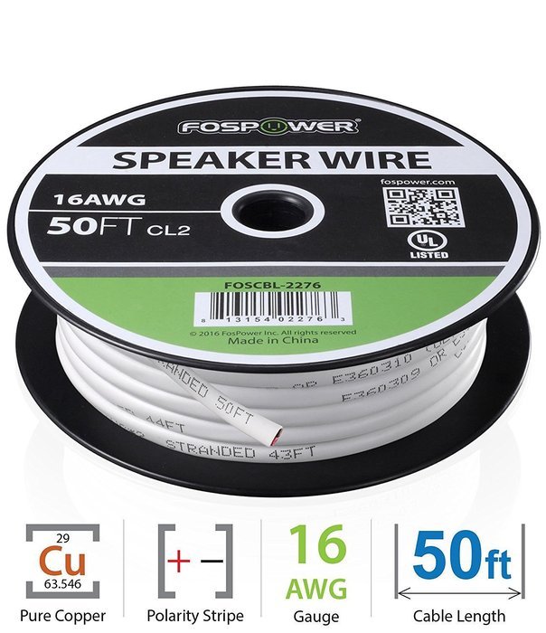 FosPower CL2 Rated 14AWG 2-Conductor In-Wall Speaker Wire (100 Feet) Oxygen-Free Pure Copper - UL Listed for In-Wall... N6