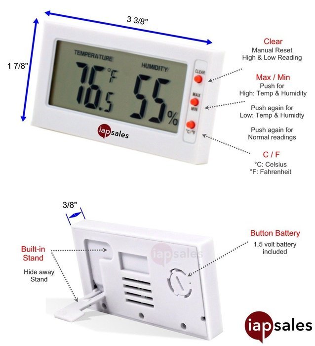 Easy to Read: Indoor Digital Thermometer and Humidity Meter. Large Digital Display Works in Celsius & Fahrenheit... N5