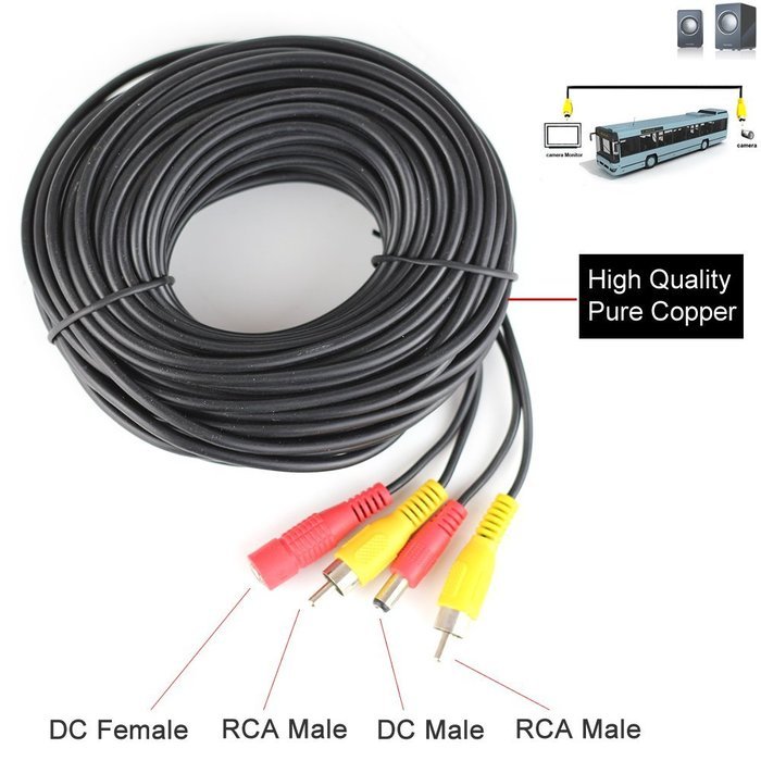 HitCar RCA DC Power Audio Video AV Extension Cable for CCTV Security, Car Tuck Bus Trailer Reverse Parking Camera...