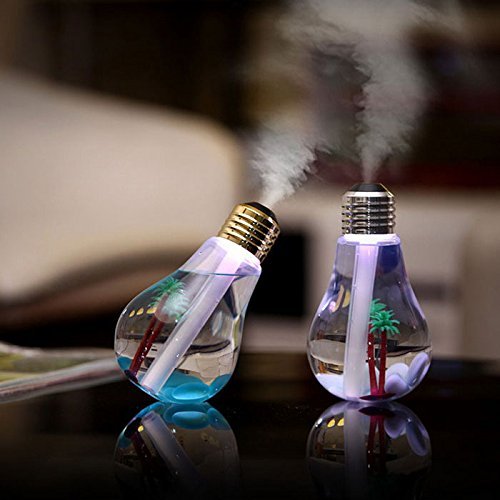 Bulb Humidifier, Gefee Unique Creative Bulb Shape 7 Colour Lighted Humidifier Small Cute Humidifier for Home Office N4