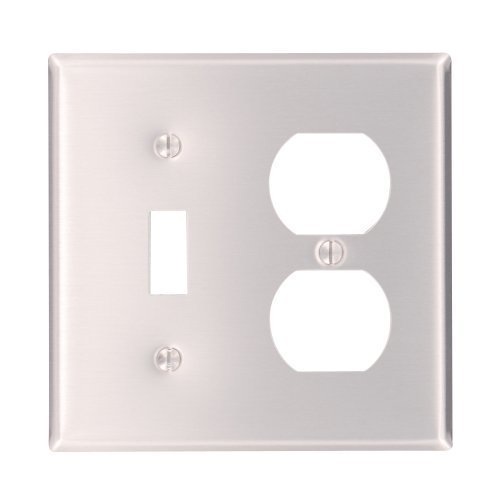 Leviton 83005 2-Gang 1-Toggle 1-Duplex Device Combination Wallplate, Standard Size, Device Mount, Aluminum by...