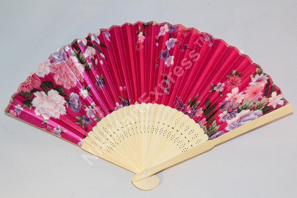Oriental Lady White Bamboo & Silk Hand Folding Fan, Wall Art, Decoration (hot pink) N8