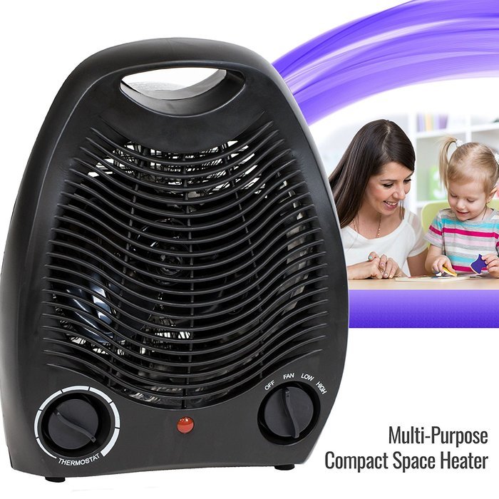 Portable Black Space Heater Compact Home Office Quiet, Adjustable Thermostat N2