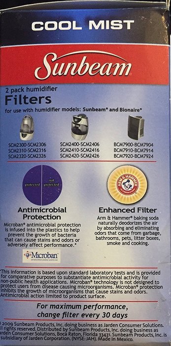 Sunbeam Cool Mist Humidifier Filter 2 Pack N3