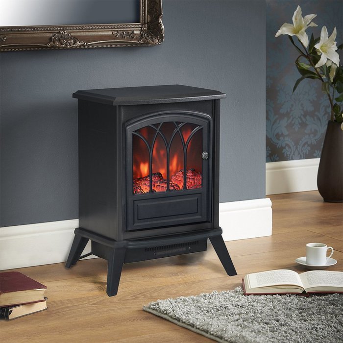 Free Standing Electric 1500W Fireplace Heater Fire Stove Flame Wood Log Portable