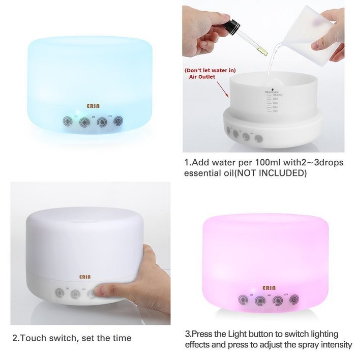 Erin 500ml Aromatherapy Essential Oil Diffuser Ultrasonic Aroma Cool Mist Humidifier Quiet with Automatic Shut... N4