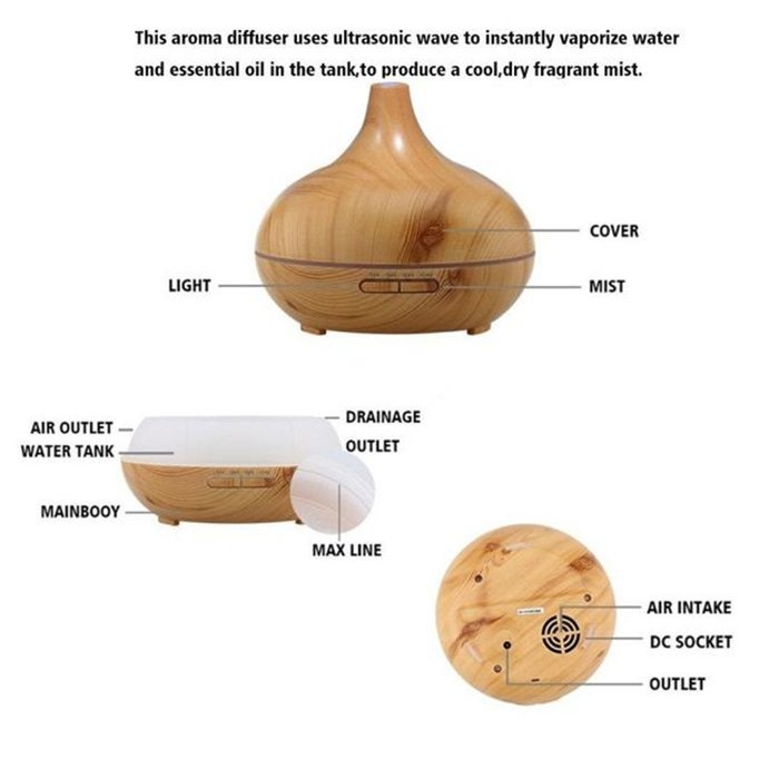 Ecosin 300 ml Wood Aroma Humidifier for Office, Home Living Room, Bedroom (Wood grain)