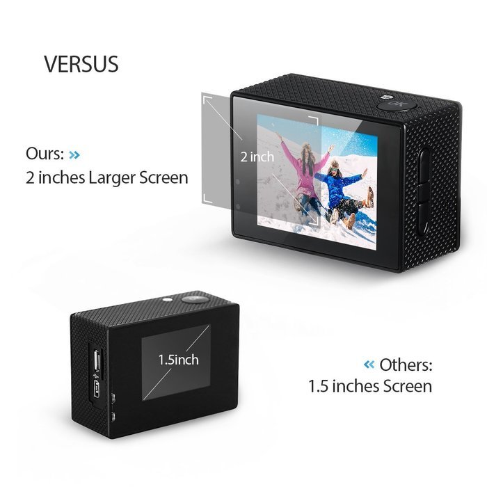 Vtin 2.0 Inch 1080P HD Waterproof Sports Action Camera DV Camcorder Kit with 170 Degree Wide Angle Lens and 16...
