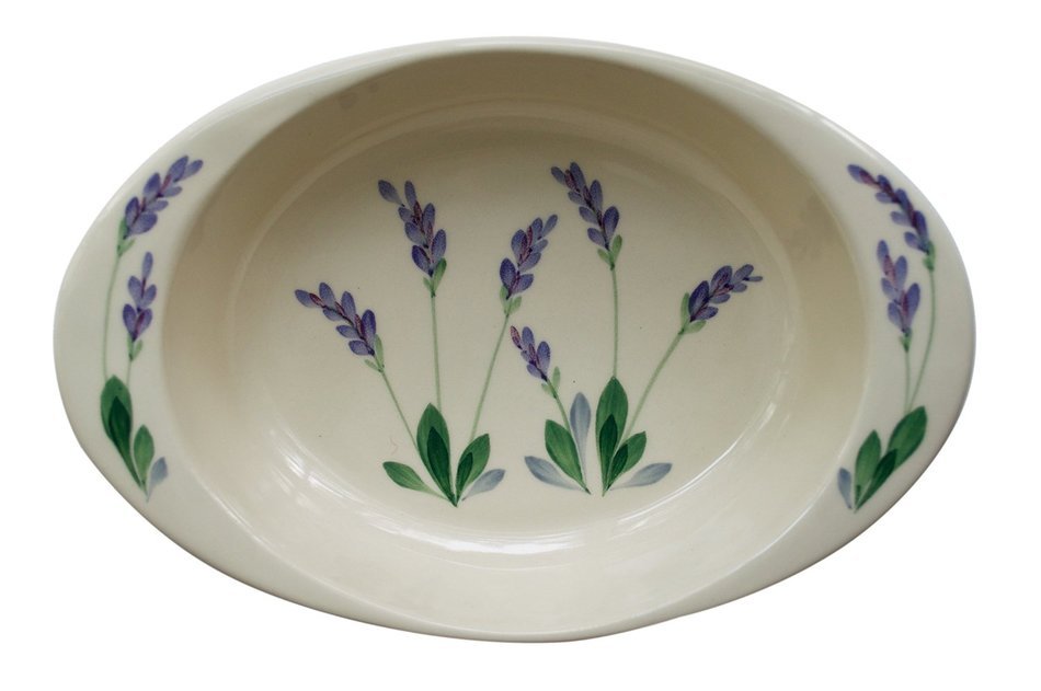 Large Ceramic Casserole Baker and Oven to Table 1 1/2 Quart Deep Serving Dish with Decorative Hand Painted Lavender... N4