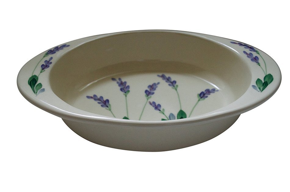 Large Ceramic Casserole Baker and Oven to Table 1 1/2 Quart Deep Serving Dish with Decorative Hand Painted Lavender... N5