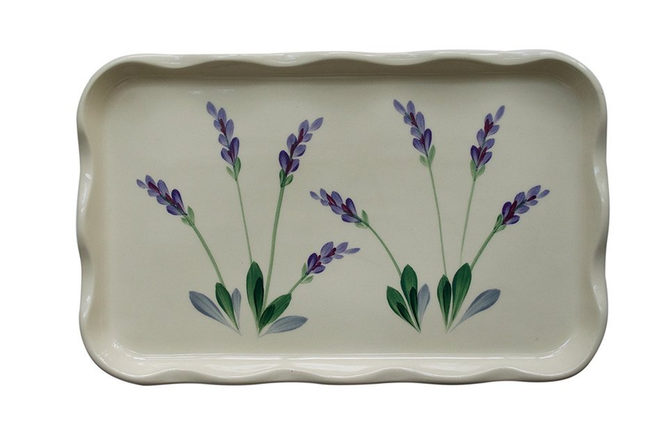 Large Ceramic Casserole Baker and Oven to Table 1 1/2 Quart Deep Serving Dish with Decorative Hand Painted Lavender... N6