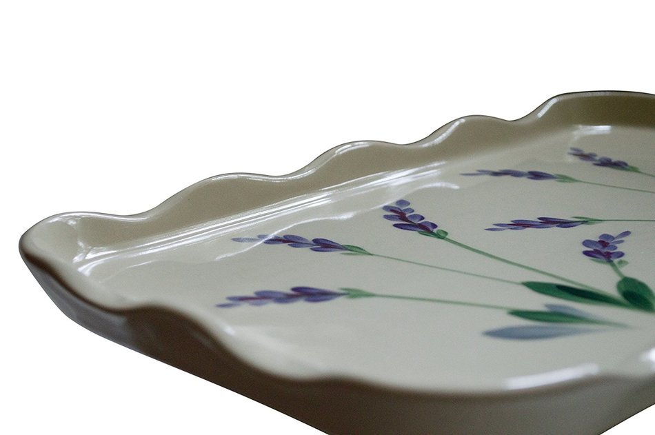 Large Ceramic Casserole Baker and Oven to Table 1 1/2 Quart Deep Serving Dish with Decorative Hand Painted Lavender... N11