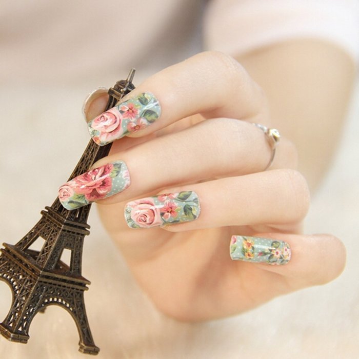 EVTECH(TM) 4 Pcs Rose Peony Carnation Flower Patterns Nail Polish Strips 12 double-ended Nail Decals Strips Nail... N24
