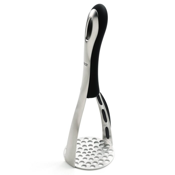 Premium Farberware Gray 12 Cup Non Stick Standard Size Baking Pan and a Jamie Soft Grip Potato Masher Combo