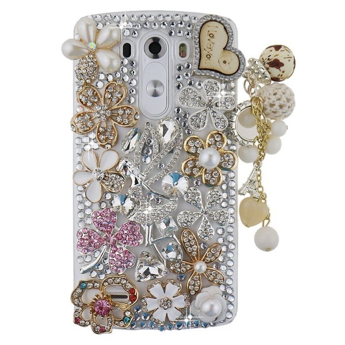Spritech(TM) LG G Stylo Hard Case,Bling Crystal 3D handmade Rhinestone Design Clear Phone Cover White Flower for... N8