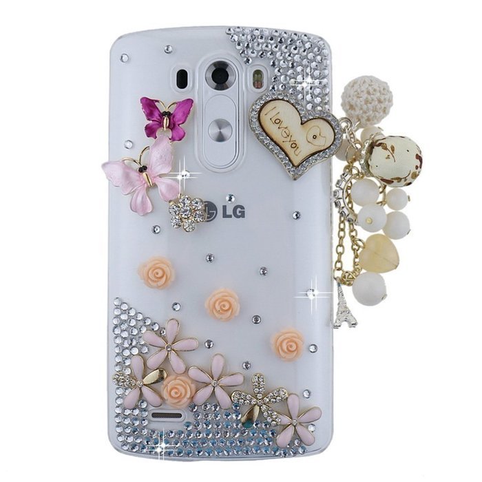 Spritech(TM) LG G Stylo Hard Case,Bling Crystal 3D handmade Rhinestone Design Clear Phone Cover White Flower for... N9