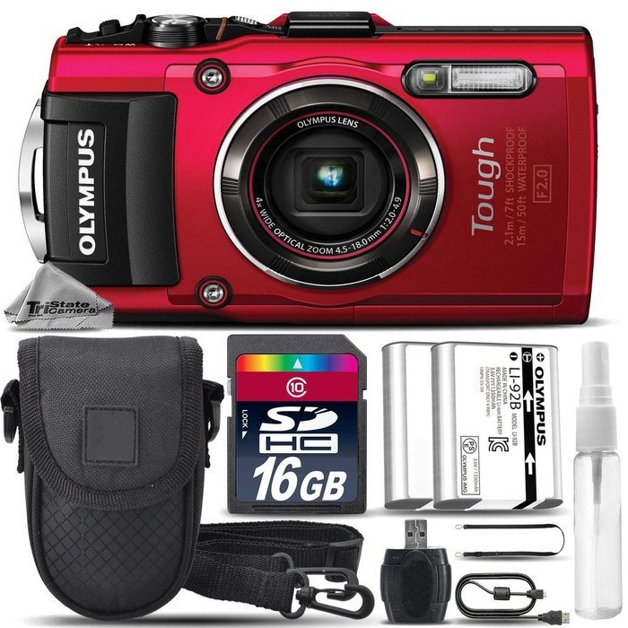 Olympus Stylus TOUGH TG-4 Digital Camera (Red) + 16GB CLASS 10 MEMORY CARD + Replacement Battery for Olympus LI... N2