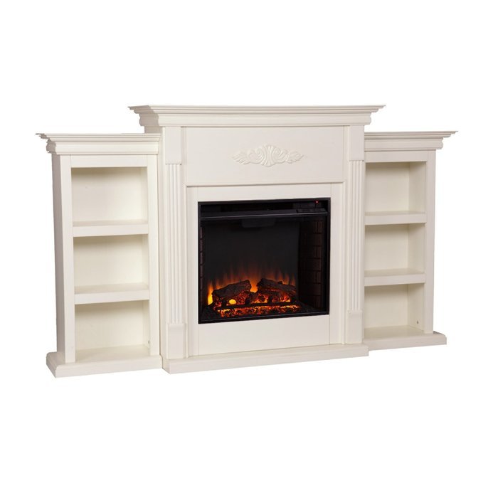 Tennyson Electric Fireplace w/ Bookcases - Ivory N15