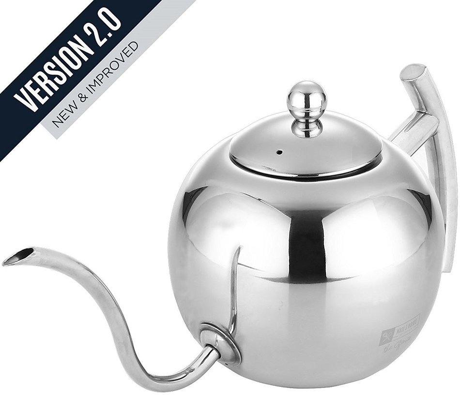 Nati & Home Stainless Steel Drip Coffee Kettle with Built-In Removable Tea Infusion - 1.1 L N6