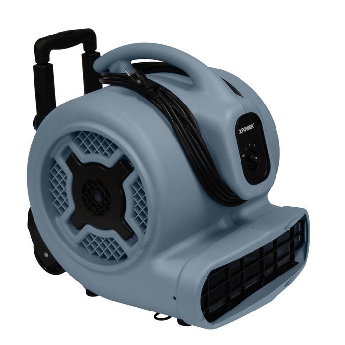 XPOWER P-830H 1-HP 1600-CFM 3 Speed Professional Air Mover with Telescopic Handle and Wheels, 8.5-Amp N2