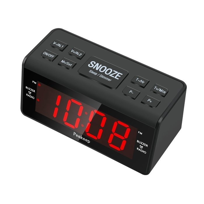 Peakeep Alarm Clock AM FM Radio with Dual Alarm, Snooze and Sleep Timer, Large LED Display with Adjustable Brightness...
