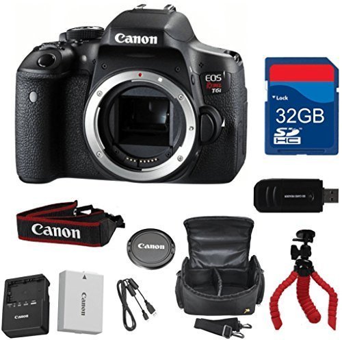 Canon T6i Digital SLR Body (No Lens) Deluxe Bundle + High Speed 32GB Memory Card + High Speed Reader + Flexible...