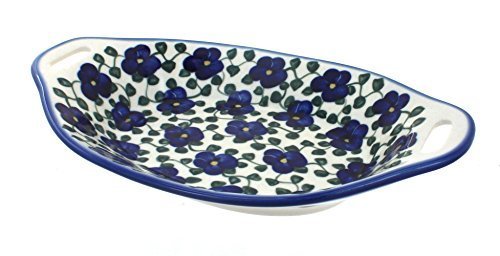 Polish Pottery Violets Oval Dish with Handles