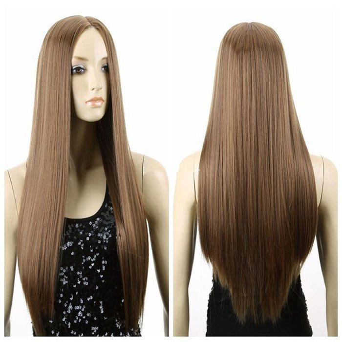 Spritech(TM) New Stylish Realistic Dark Brown Long Straight Hair Wig Fiber Synthetic Women Wig With Simulation... N2