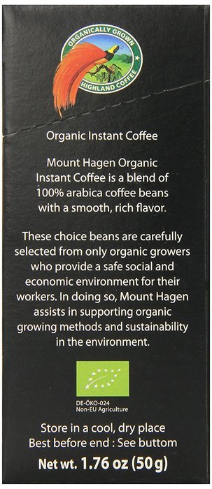 Mount Hagen Organic Instant Regular Coffee, 25 Count Single Serve packet Net wt 1.76 oz (50g) N4