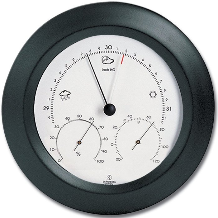 Weather Station - Aneroid Barometer - Analog Thermometer - Spiral Hygrometer - 8 in. Round Solid Beech Wood Frame... N5