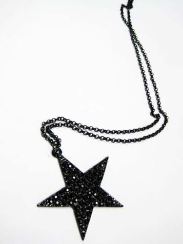 New Rhinestone Beauty Long Necklace Black Big Pentagram Star Pendant Fashion