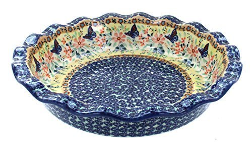 Polish Pottery Blue Butterfly Pie Dish