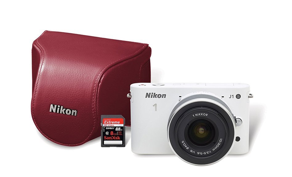 Nikon 1 J1 10.1 MP HD Digital Camera System with 10-30mm VR 1 NIKKOR Lens, 8 GB SD Card, and Case (White) N2