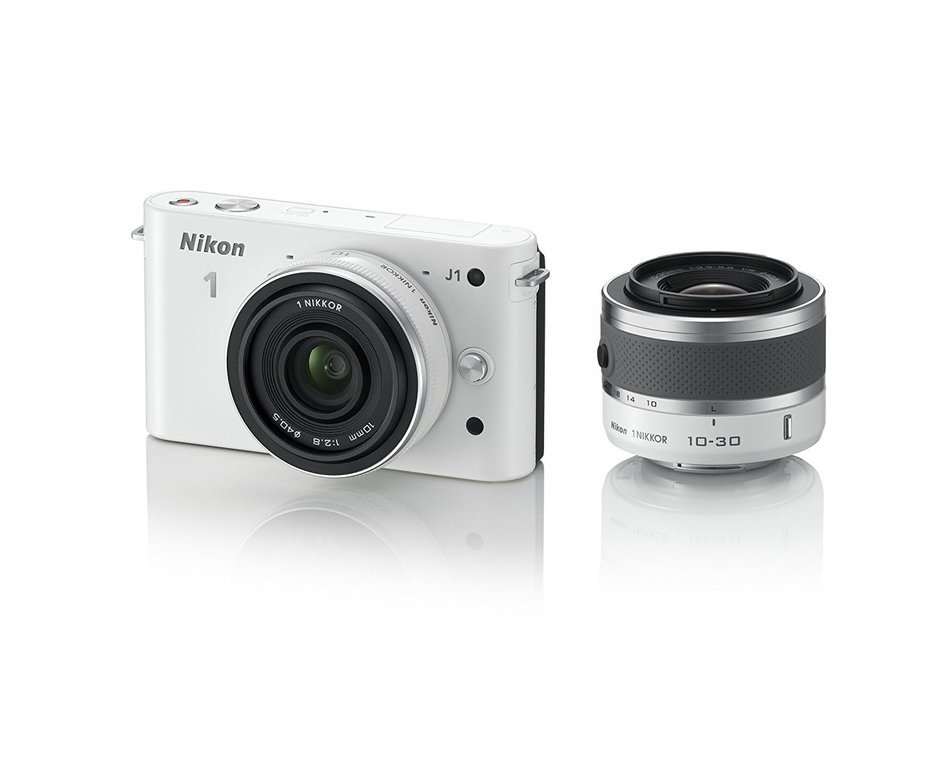 Nikon 1 J1 10.1 MP HD Digital Camera System with 10-30mm VR 1 NIKKOR Lens, 8 GB SD Card, and Case (White) N4