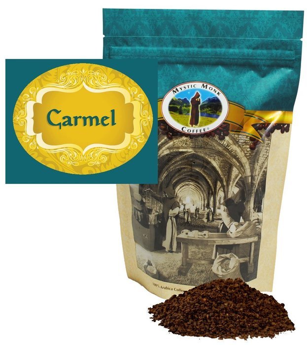 Mystic Monk Coffee: Carmel Ground Coffee (Flavored 100% Arabica Coffee) - 12 ounce bag
