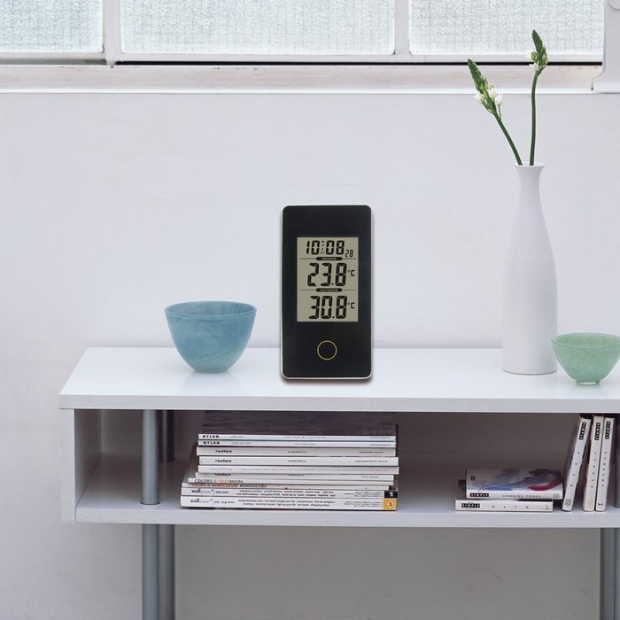 DYKIE Wireless Weather Station Black with Indoor Outdoor Temperature Digital Alarm Clock N2