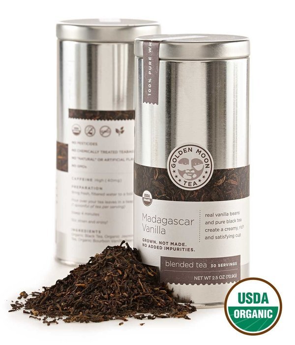 Golden Moon Tea - Madagascar Vanilla Tea - Organic - Loose Leaf - Non GMO - 2.5oz Tin - 30 Servings N17