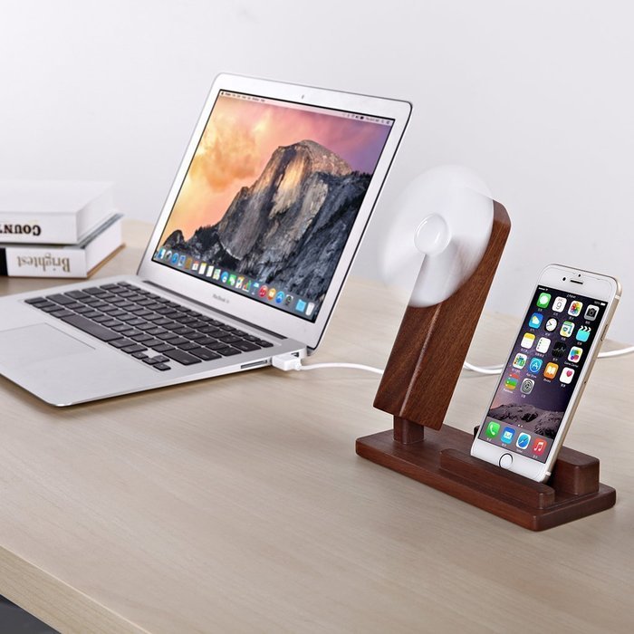 USB Cool Fan Natural Wood Stand Station Dock Platform N2