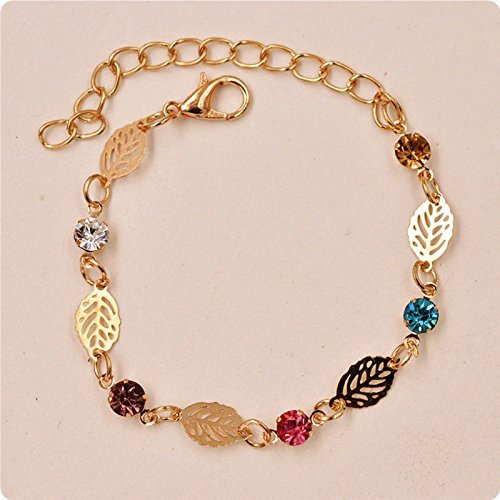 Chic Simple Retro Women Girl Jewelry Rhinestone Leaf Chain Bracelet Bangle Gift N7