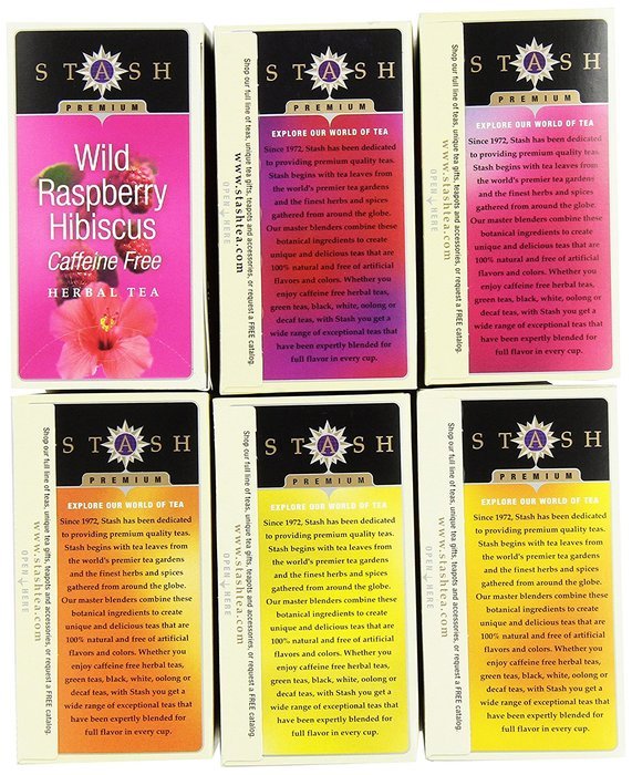 Stash Tea Fruity Herbal Tea Six Flavor Assortment, 18-20 Count Tea Bags in Foil (Pack of 6) N2