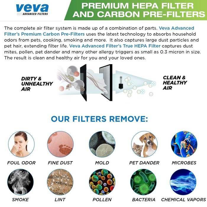 True HEPA Replacement Filter Including 4 Activated Carbon Pre Filters for Germ Guardian AC4300/AC8000/AC4900/AC4825... N6