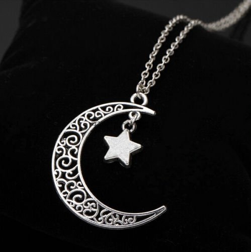 Charm Silver Plated Necklace Crescent Chain Star Choker Jewelry Moon Pendant N3