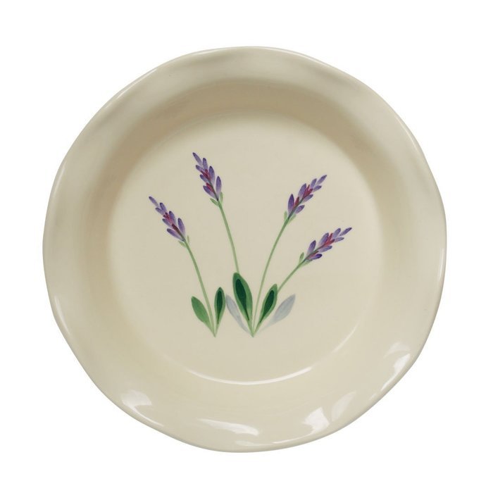 Large Ceramic Casserole Baker and Oven to Table 1 1/2 Quart Deep Serving Dish with Decorative Hand Painted Lavender... N21