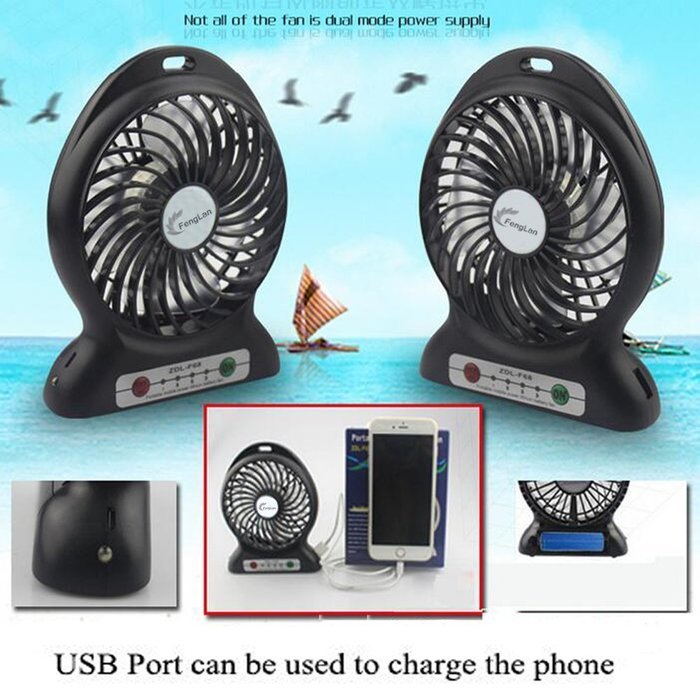 FengLan Portable Lithium Battery Fan 4-inch Vanes 3 Speeds Rechargeable ...